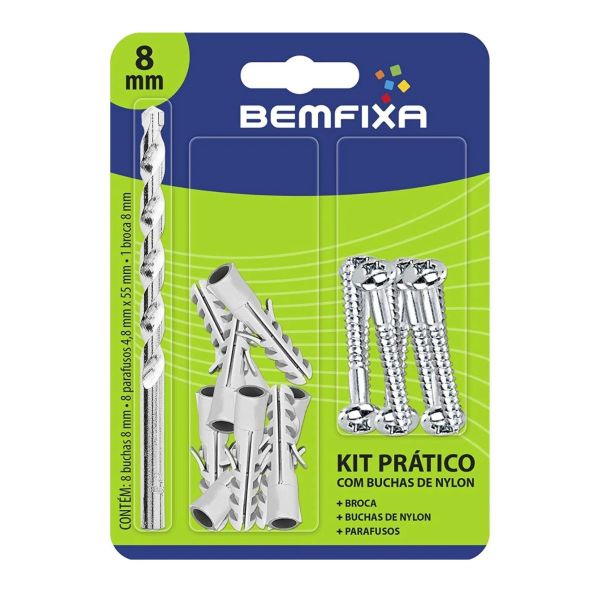 Kit Pratico 8mm Com Broca, Buchas e Parafusos Bemfixa