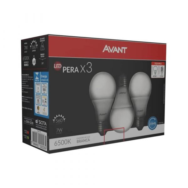Kit Com 3 Lâmpadas Pera Led 7W Avant