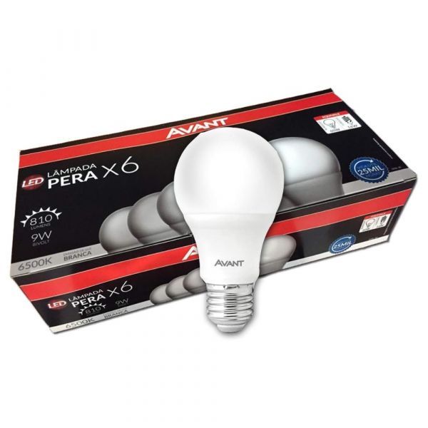 Kit com 6 Lâmpadas LED Pera 9W Avant