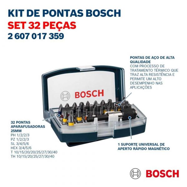 Kit de Pontas Bosch para parafusar com 32 unidades