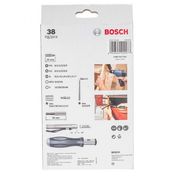 Kit de Pontas e Soquetes Bosch para parafusar com 38 peças