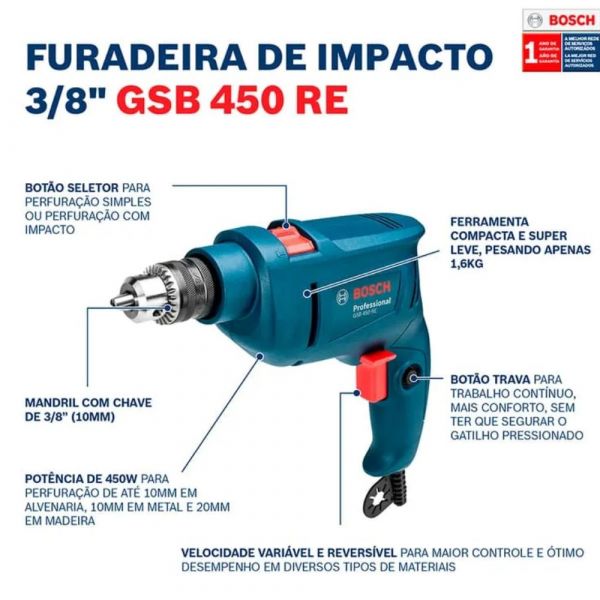 Kit Furadeira de Impacto Gsb 450 X-Line Com 34 Peças 450W Bosch