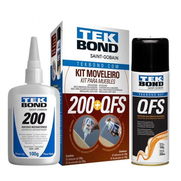 Kit Moveleiro Cola Instantânea 200 100g + Acelerador Qfs 100g Tekbond