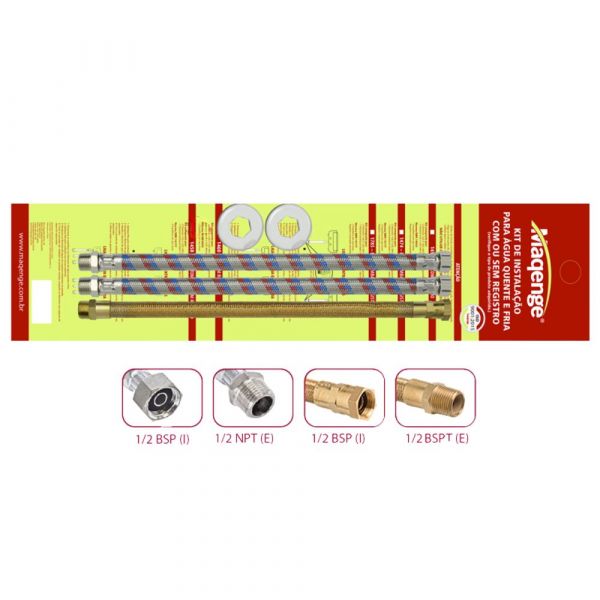 Kit para Instalação de Água Quente e Fria 400mm 1/2 Pol. NPT X 1/2 Pol. Maqenge