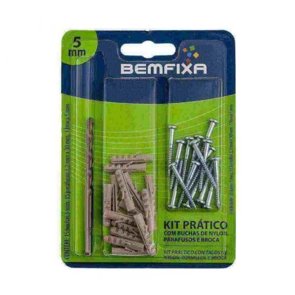 Kit Prático Universal com Bucha, Parafuso e Broca 5mm Bemfixa