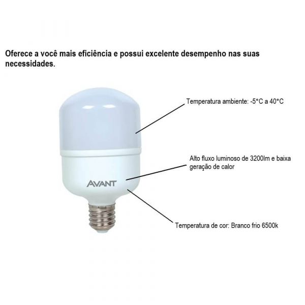 Lâmpada Led Bulbo Hp In E27 BR6500K-40W Mk 3200 Bivolt Avant