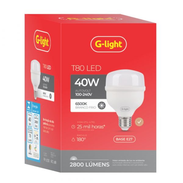 Lâmpada LED Bulbo T80 40W E27 6500K Autovolt G-Light