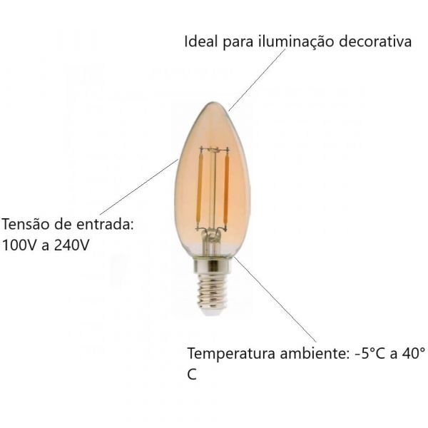 Lâmpada Led Filamento 4W E14 2700K Bivolt Avant