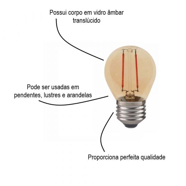 Lâmpada Led Globo Bolinha G45 E27 Retro Âmbar 2W Bivolt Avant