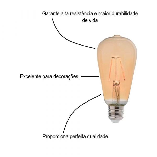 Lâmpada LED Retrô Pera ST64 E27 2W Avant 