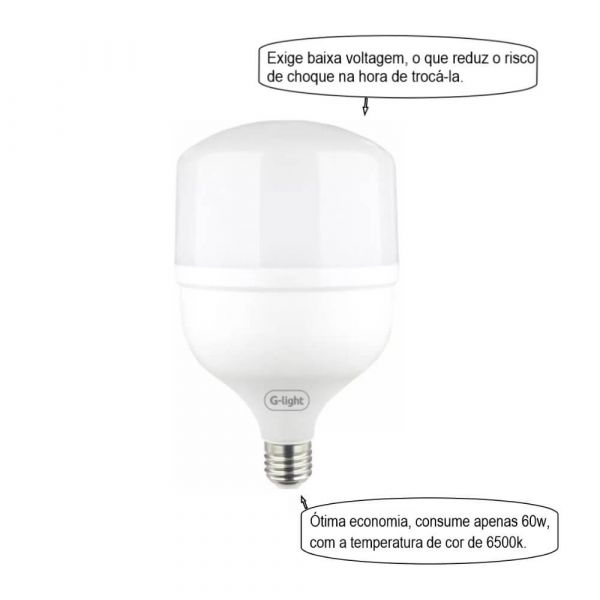 Lâmpada Led Bulbo T120 60W Bivolt Luz Branca E27 6500K G-light
