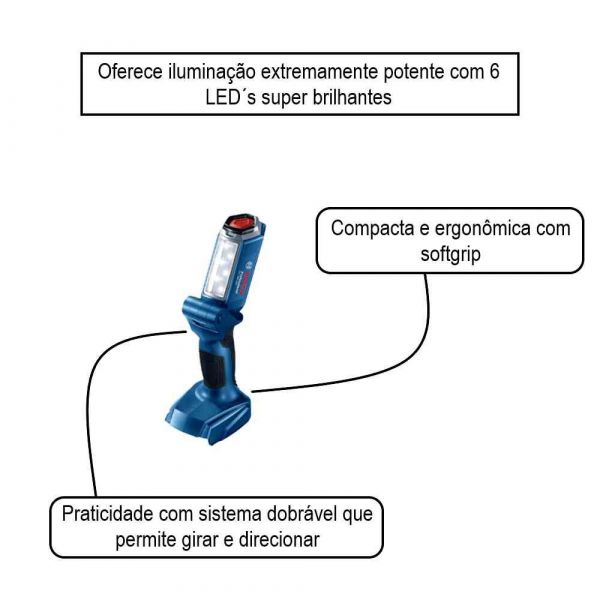 Lanterna a bateria Bosch GLI 18V-300, 18V, 300 lúmens Sem Bateria