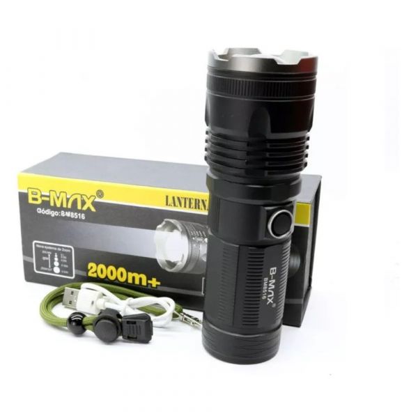 Lanterna Tática 8516 2000 Metros 4 Funções Com Zoom B-Max