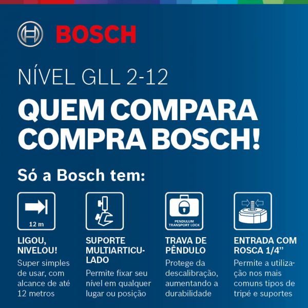 Nível Laser Verde Bosch GLL 2-12 G Alcance 12m Com Suporte