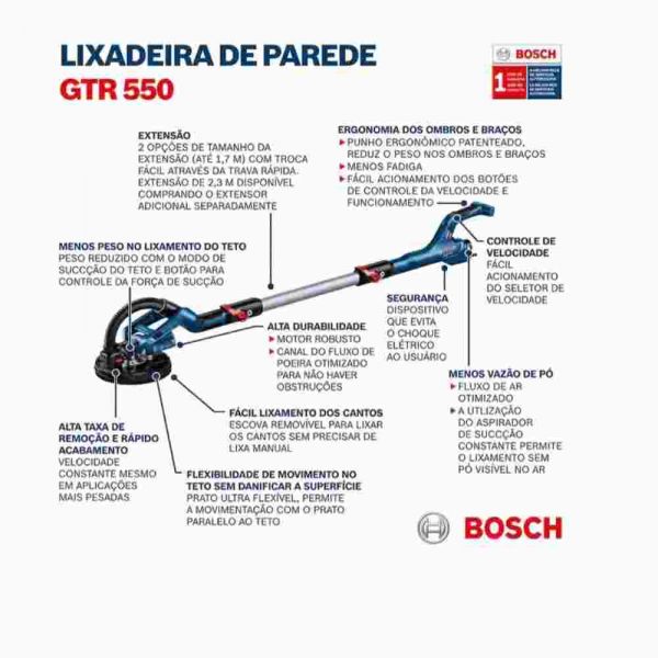 Lixadeira de Parede GTR 550 Bosch 220V em maleta