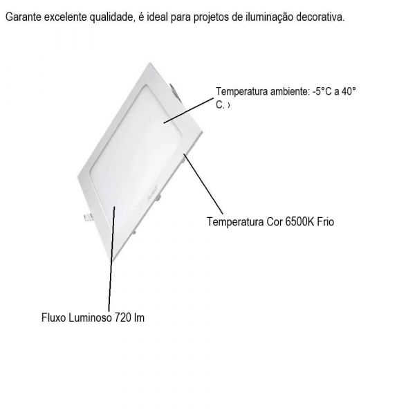 Luminária Led Embutir 6500K 12W Bivolt Quadrada 17cm X 17cm Avant