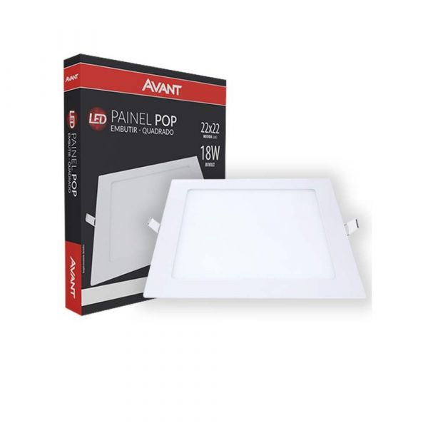 Luminária Led Quadrada de Embutir 18W 22cm x 22cm Avant