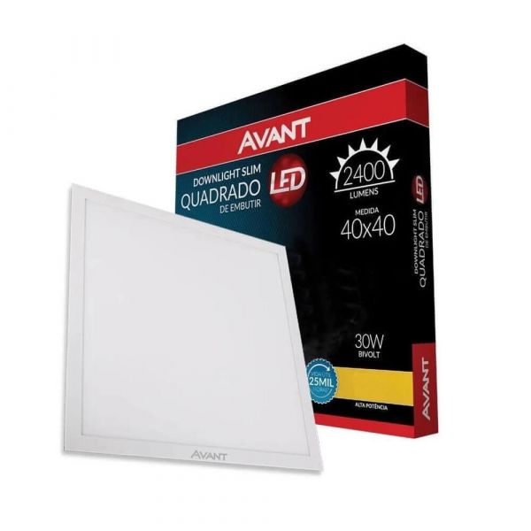 Luminária Led Quadrado Embutir 30W 40x40cm Avant