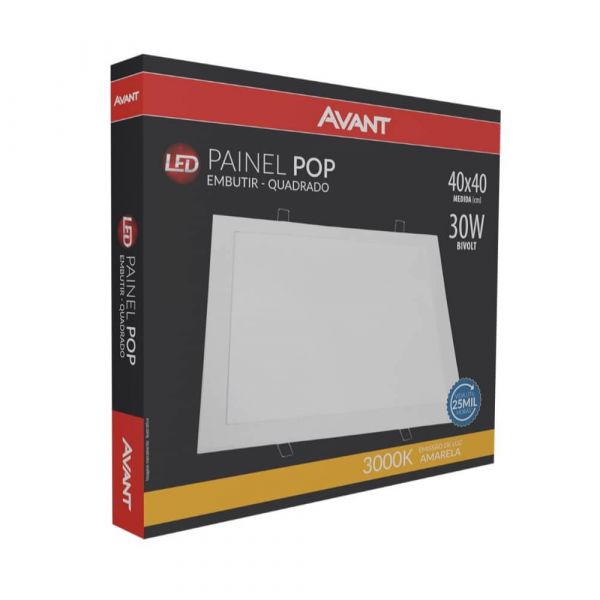 Luminária Pop de Embutir Quadrado M3000K 30W Bivolt Avant