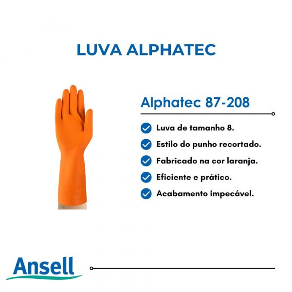 Luva Alphatec 87-208 Laranja Tamanho 8 Ansell