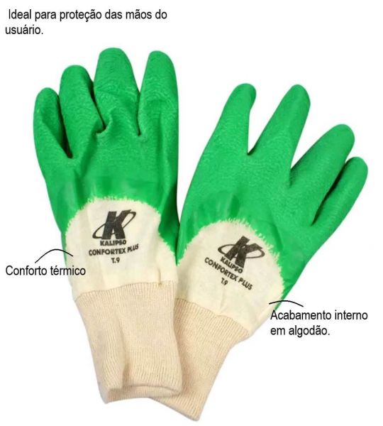 Luva De Segurança Revestida Látex Confortex Tamanho G Kalipso