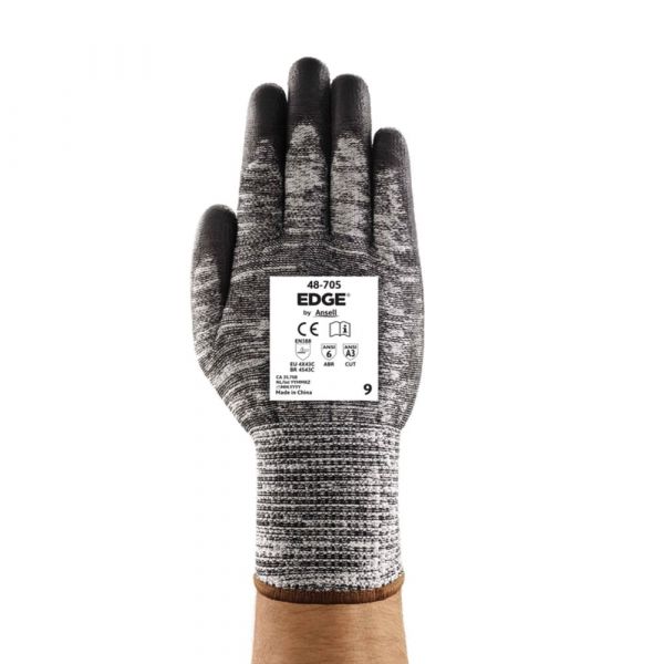 Luva Proteção Mecânica Fibra Vidro Edge-48 705 Cinza/Preta Tamanho 9 Ansell