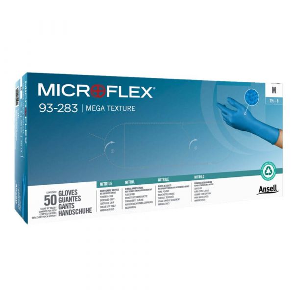 Luva Longa Microflex 93-283 Nitrílica Azul Tam-M Ansell