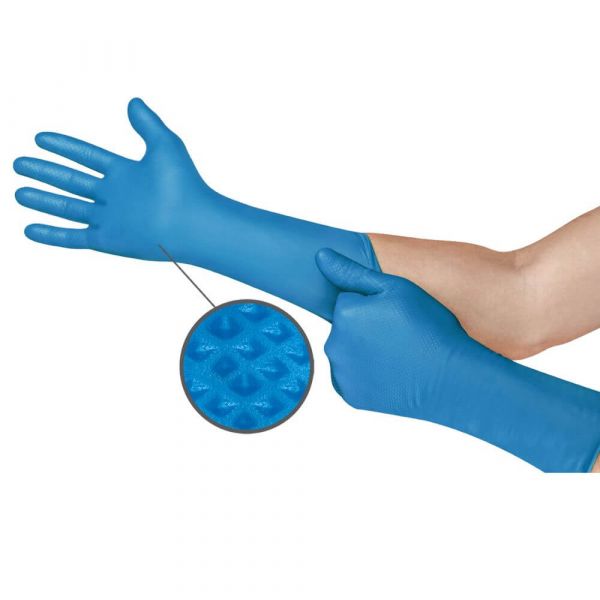 Luva Longa Microflex 93-283 Nitrílica Azul Tam-M Ansell