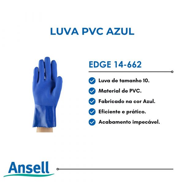 Luva PVC Azul 26cm EDGE 14-662 Tamanho 10 Ansell