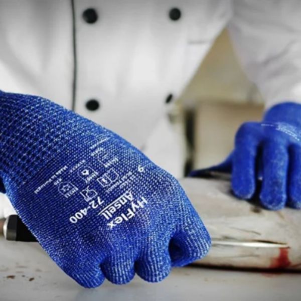 Luva Tricotada Aço Inox Fibra de Vidro Azul Tamanho 8 VersaTouch 72-400 CA 34027 Ansell 
