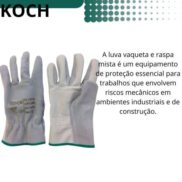Luva Vaqueta E Raspa Mista 07cm Koch CA14148