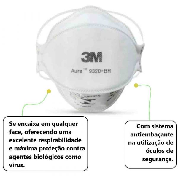 Máscara Sem Válvula Descartável Aura 9320 PFF-2 3M
