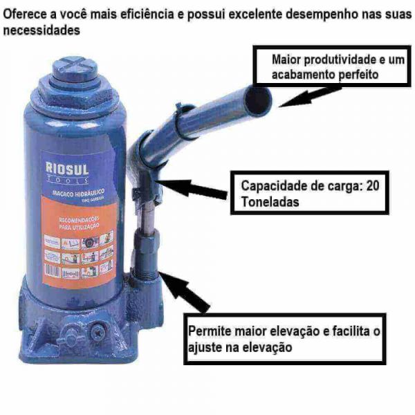 Macaco Hidráulico Tipo Garrafa 20 Toneladas Riosultools