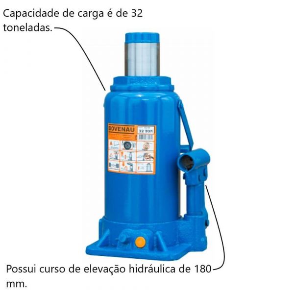 Macaco Garrafa Hidráulico CJ 32 Tonelada Bovenau 