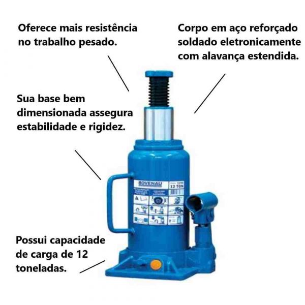 Macaco Hidráulico Garrafa 12 Toneladas Bovenau