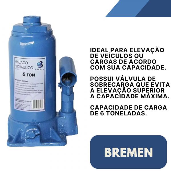 Macaco Hidráulico Manual 6 Toneladas Bremen
