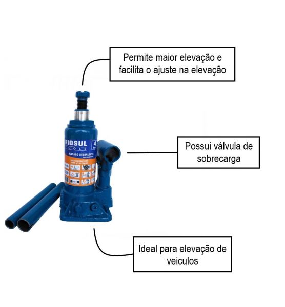 Macaco Hidráulico tipo Garrafa 4 Toneladas com Maleta Riosultools