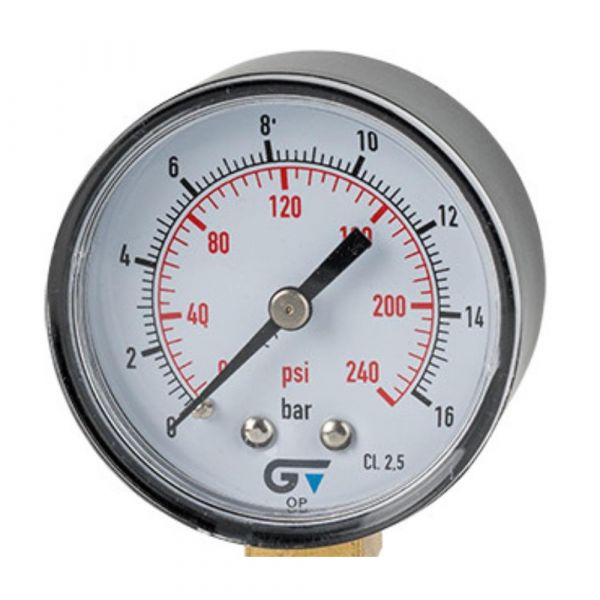 Manômetro DN 53 Seco 1/4 Pol. BSP 0-16 BAR 0-240 PSI Genebre
