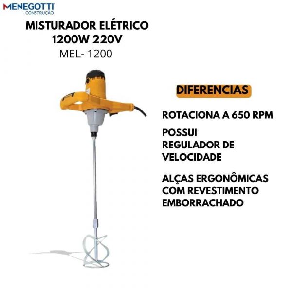 Misturador Elétrico Para Argamassa MEL1200 1200W 220V Menegotti