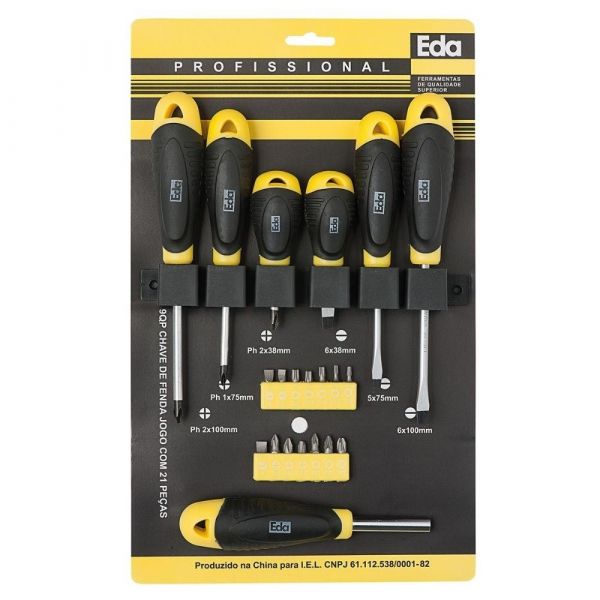 Jogo Chave de Fenda com 21 peças- Eda