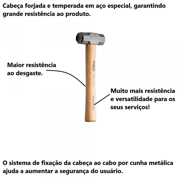 Marreta Oitavada 1500g Basic com Cabo de Madeira Tramontina 