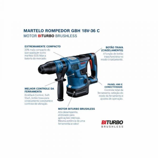 Martelete bat gbh 18V-36 C biturbo, 18V sb Sem bateria Bosch