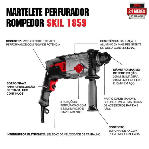 Martelete Rompedor Skil 1859 750W 220V Acessórios e Maleta