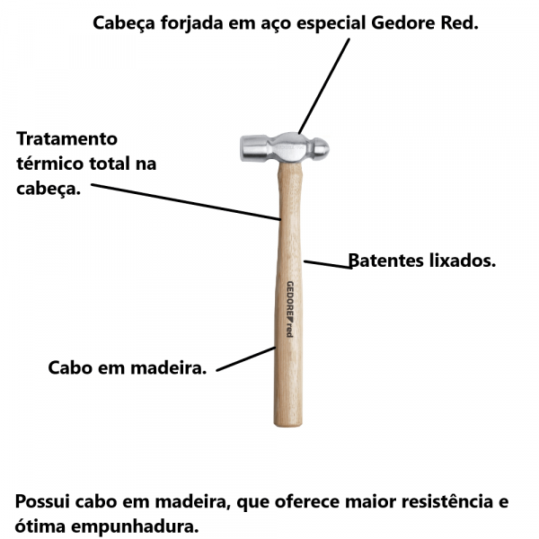 Martelo Bola 500g Gedore Red