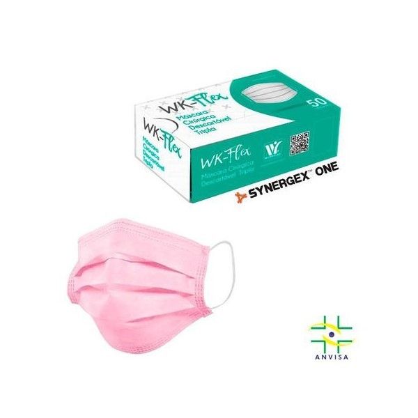 Máscara Cirúrgica Wk Tripla Camada Com Elástico Rosa Caixa 50unid Genova