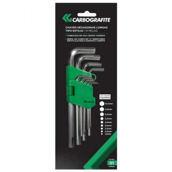 Chave Allen Tipo Estojo curva Longa com 9 Peças Carbografite