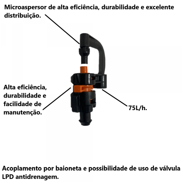 Micro Aspersor Hadar Bocal 1.2mm 75L/h ANT/INS Laranja Naandanjain