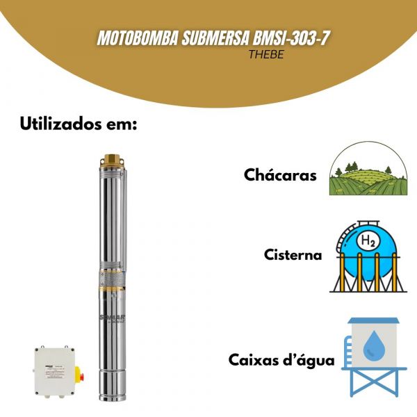 Motobomba Submersa BMSI-303-7 1/3CV 220V Monofásico Com Painel Somar