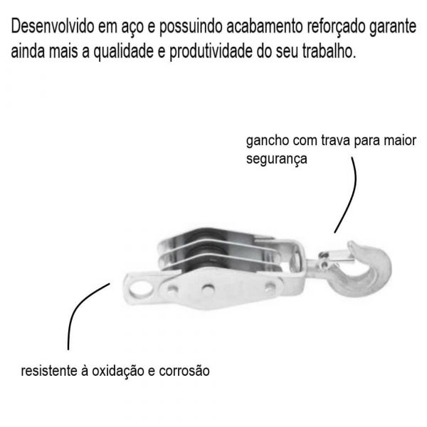 Moitão Cadernal 45cm Com 3 Roldanas Vonder
