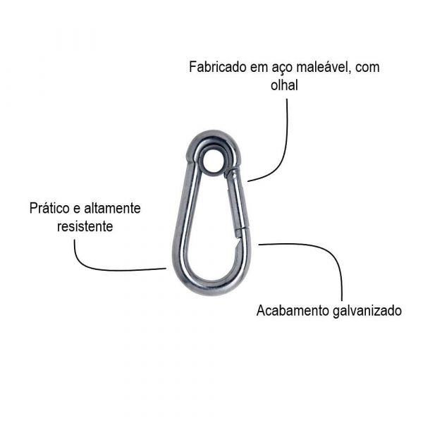 2 Unidades Mosquetão com Trava Simples e Olhal 6x60mm Carbografite